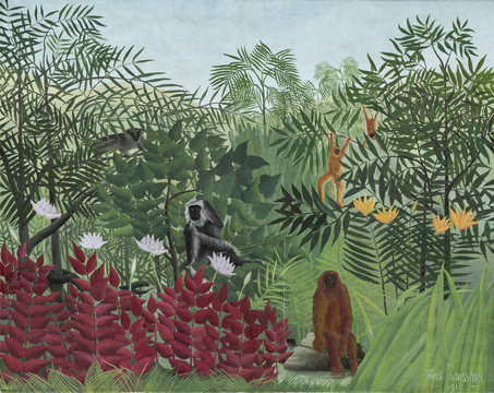 卢梭丛林动物油画