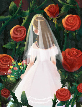 玫瑰新娘婚礼情人节笔记本插画