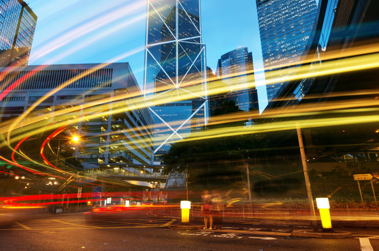 香港街头的光迹香港城市夜景