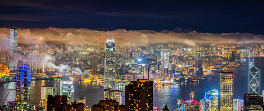 中国香港特别行政区夜景全景图