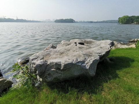 湖边太湖石
