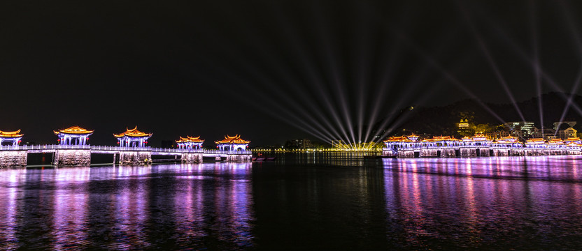 韩江断桥浮桥广济桥夜景