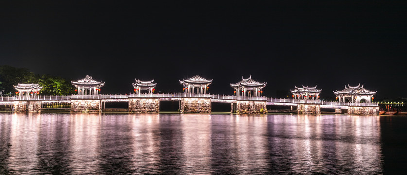 潮州广济桥夜景灯光