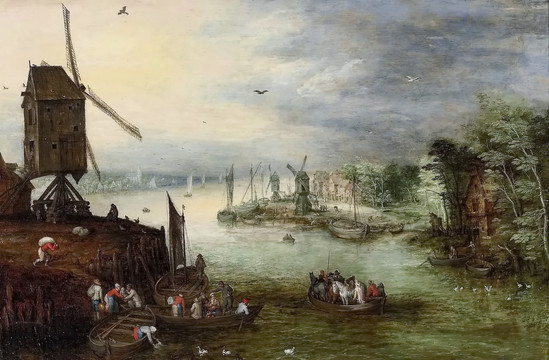 彼得·勃鲁盖尔水上船只上的人油画