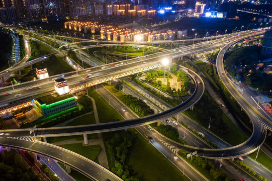 航拍南昌朝阳大桥及立交桥夜景