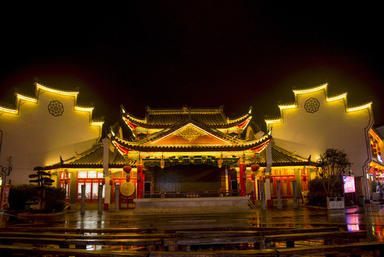 永州知名景点零陵古城夜景唱戏台
