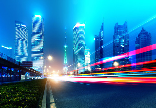 上海浦东陆家嘴城市道路夜景