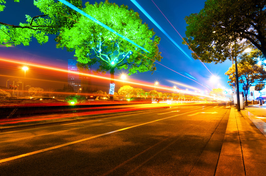 上海浦东陆家嘴城市道路夜景