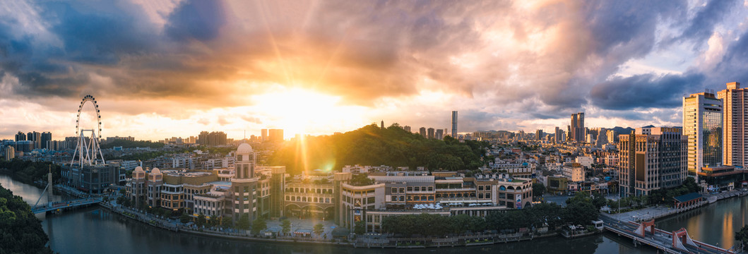 广东中山岐江两岸城市风光