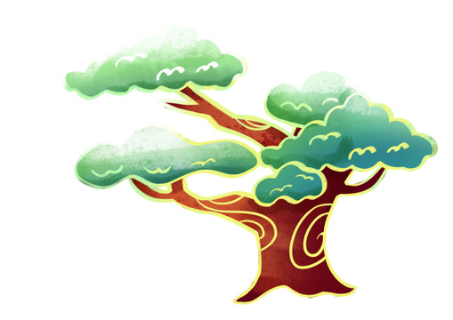 原创手绘植物中国风古典松树插画