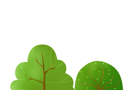 手绘小清新绿色植物树丛树木插画