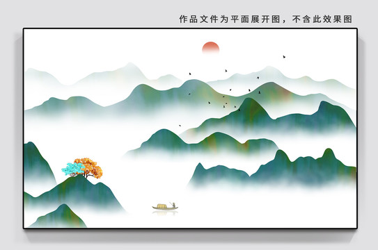 新中式大厅壁画山水挂画