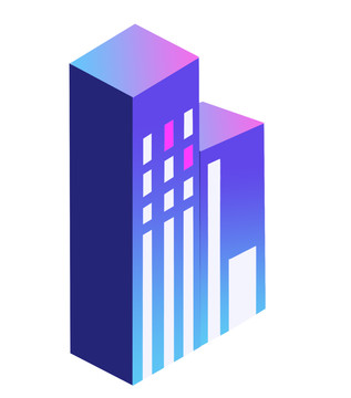 扁平紫色科技城市高楼大厦插画