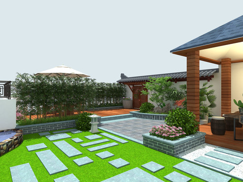 园林设计套装图阳台花园效果图2
