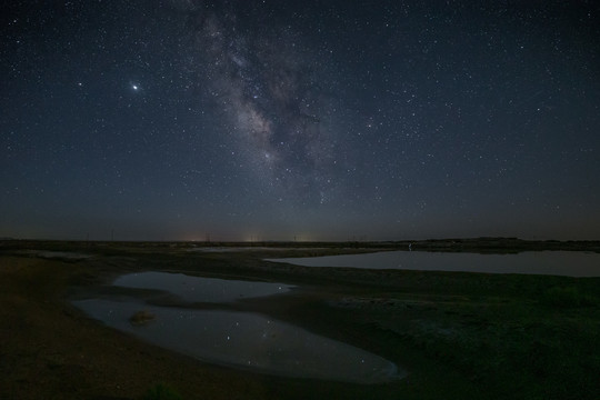 腾格里沙漠盐湖夜晚与银河