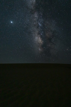 中国西北腾格里沙漠夜晚与银河