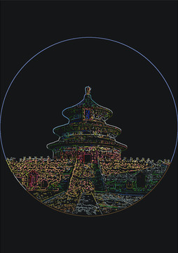 北京天坛祈年殿手绘稿