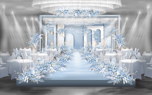 简约蓝色婚礼舞台效果图设计