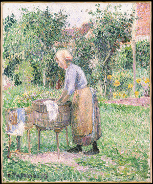 毕沙罗花园洗衣服女人油画