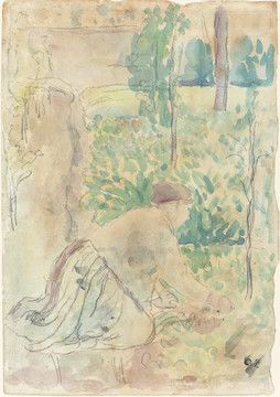卡米耶·毕沙罗在花园里工作的女人