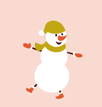 戴帽子手套围巾走路的雪人插画