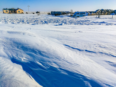 冬季雪原牧民定居点