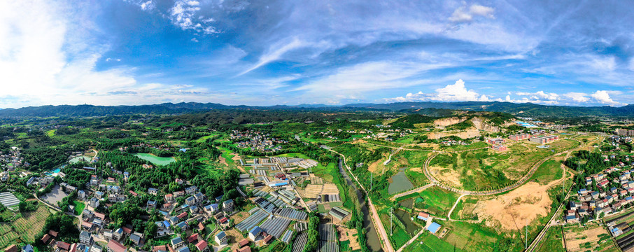 航拍乡村田园风光全景图