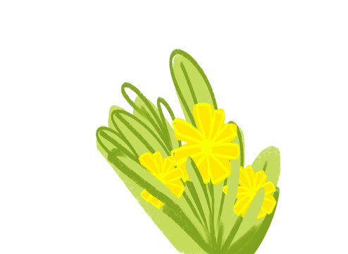 手绘植物卡通黄色花朵花束插画
