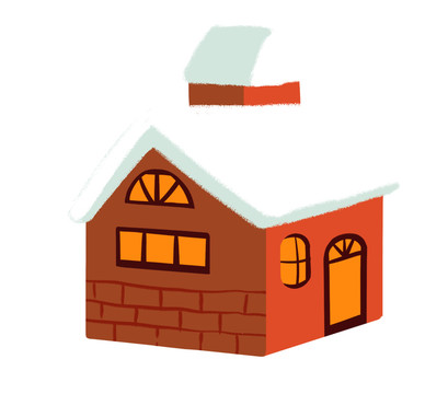 卡通冬天屋顶积雪房屋房子插画