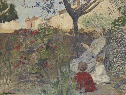 亨利马丁花园阅读的妇人油画
