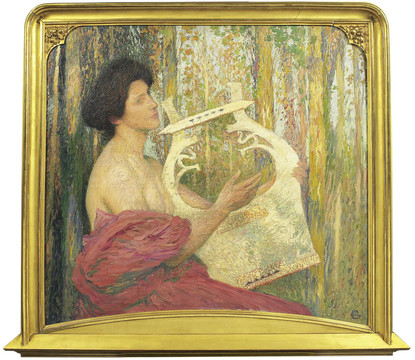 亨利马丁拿乐器的女人油画