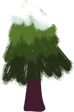 手绘植物卡通积雪树木松树插画