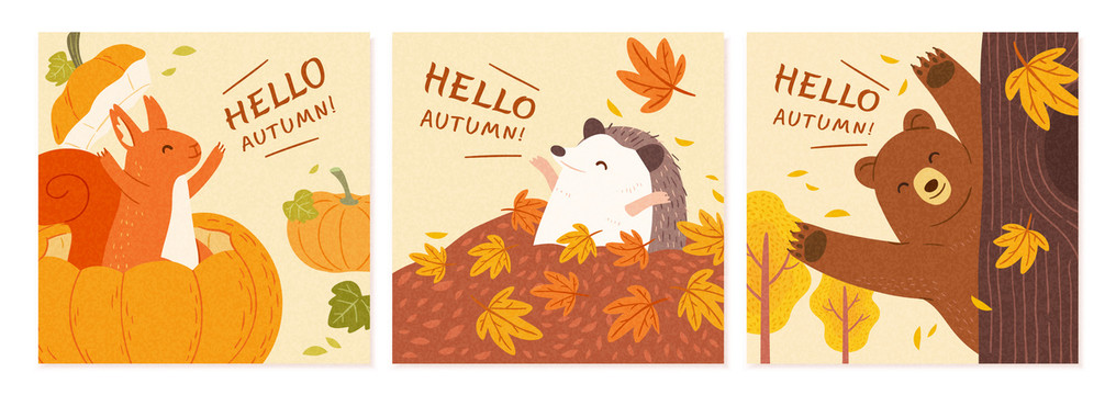 欢迎秋天动物海报