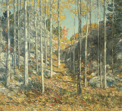蔡尔德·哈萨姆金色的落叶和树木油画