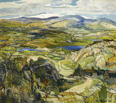 蔡尔德·哈萨姆山川河流俯视风景油画