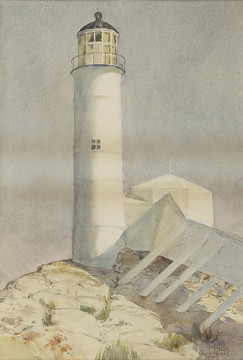 蔡尔德·哈萨姆灯塔风景油画