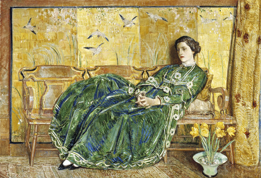 蔡尔德·哈萨姆绿色衣服的贵妇油画