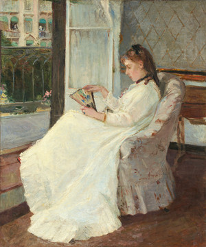 贝尔特·莫里索椅子上拿扇子的女人油画
