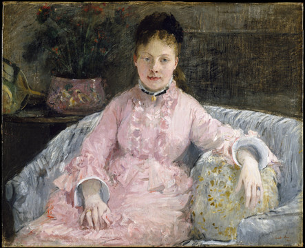 贝尔特·莫里索一位女士的肖像粉红色连衣裙