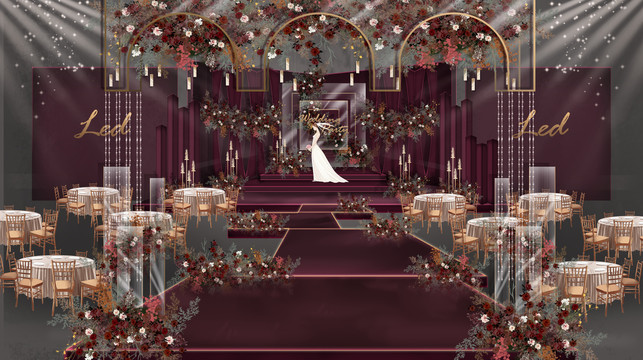 暗紫红色简约婚礼效果图
