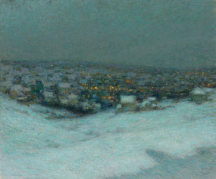 亨瑞.塞蒂纳月光下的雪风景油画