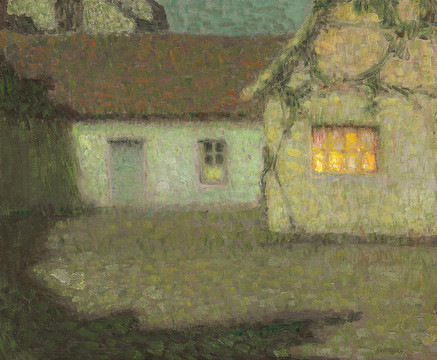 亨瑞.塞蒂纳月光下房子的院子油画