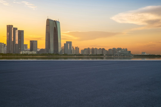 中国苏州金鸡湖CBD建筑天际线