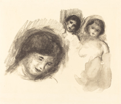 雷诺阿三幅人物素描