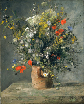 雷诺阿花瓶里的花油画