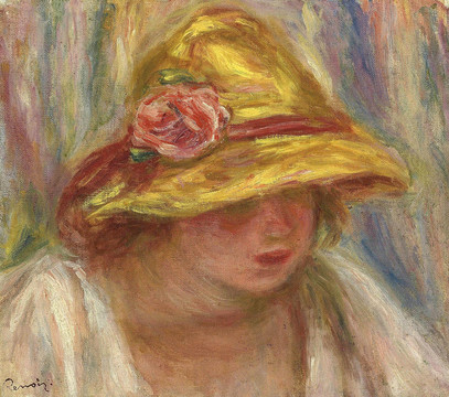 雷诺阿戴帽子的女人油画