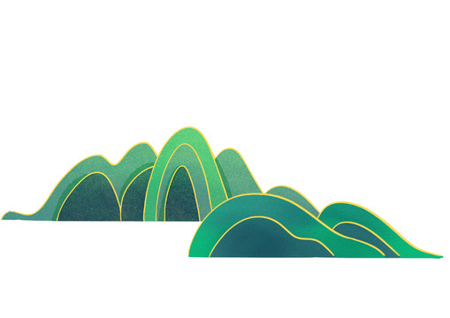 手绘绿水青山群山组合风景插画