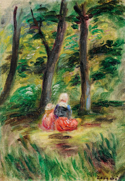 雷诺阿森林中的妇女和儿童油画