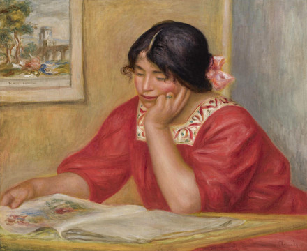 雷诺阿看书的欧洲女性油画