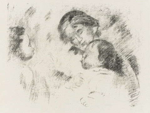 雷诺阿妈妈与两个孩子抽象素描画